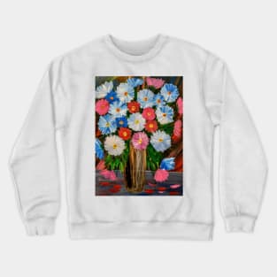 Stunning bouquet of mixed abstract flowers in a vintage gold vase Crewneck Sweatshirt